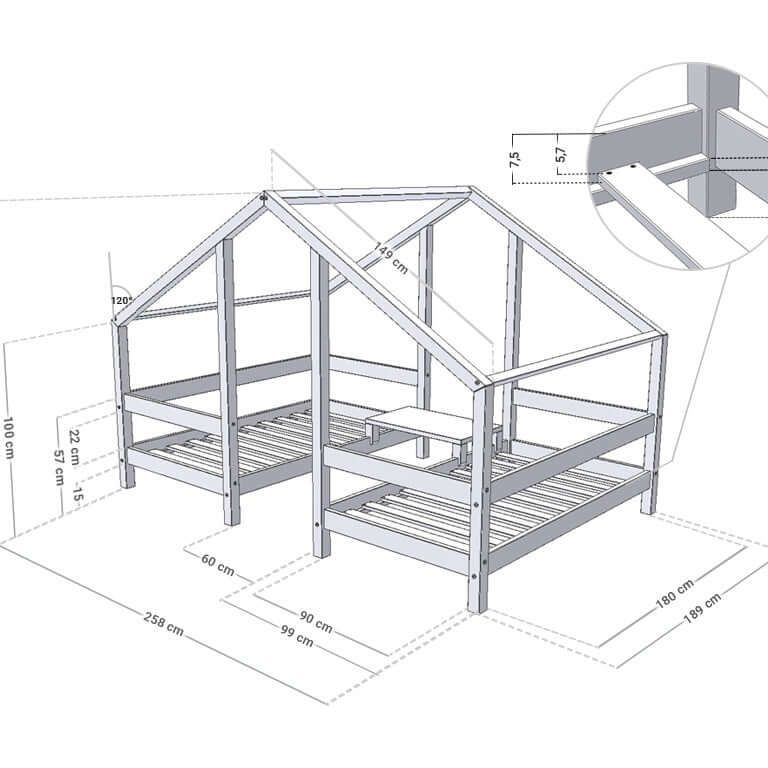 Hausbett TWIN für Zwillinge, versch. Maße & Farben