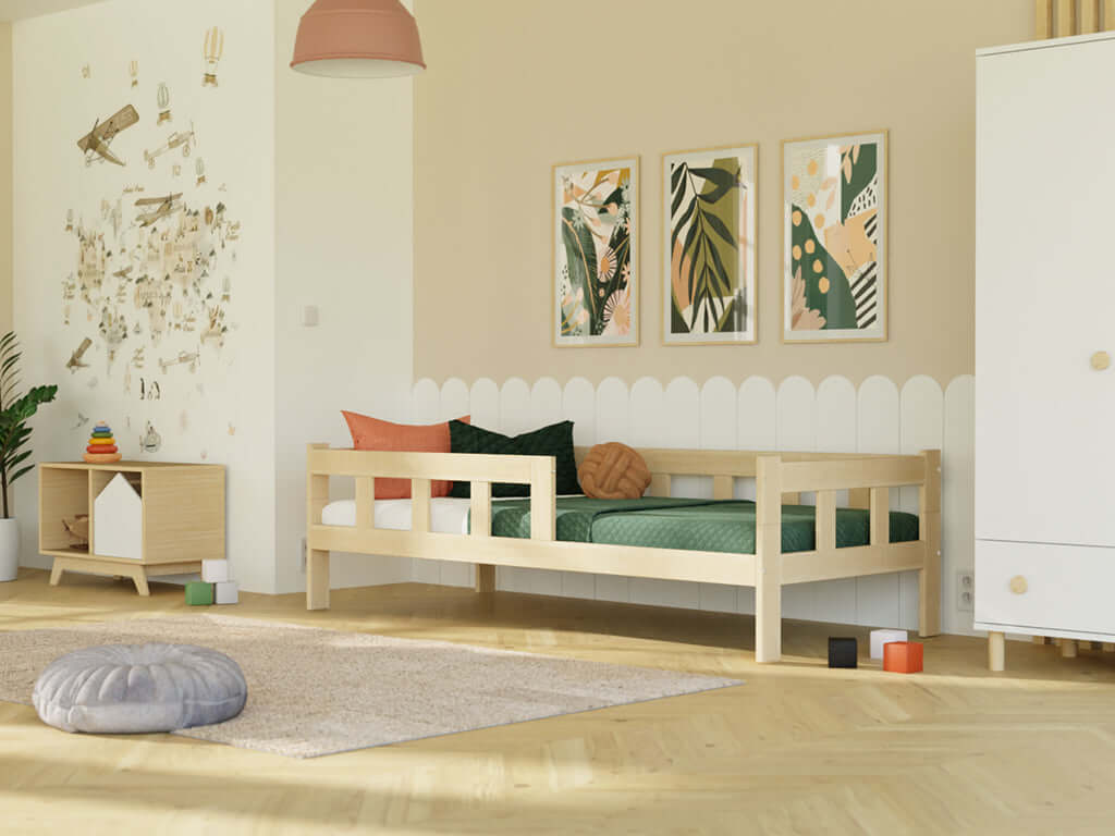 Kinderbed PAULINE met valbeveiliging en accessoires, diverse maten en kleuren
