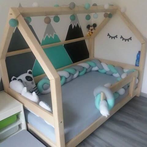 Hausbett FENNA für Kinder mit Rausfallschutz, versch. Maße & Farben