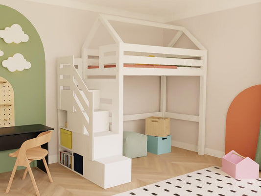 Houten hoogslaper met opstapplank 90x200 cm