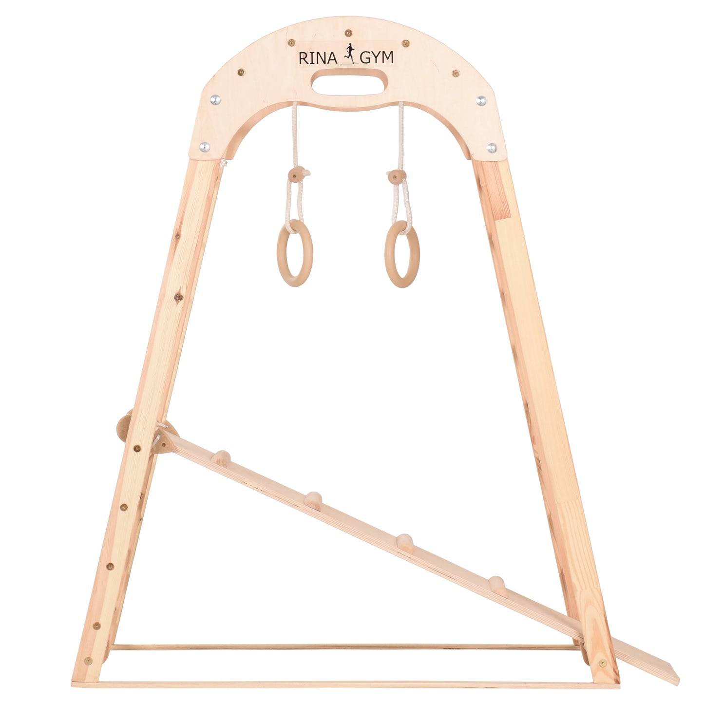 Indoor Spielplatz - Kletternetz, schwedische Leiter, Ringe, Rutsche - unbehandeltes Holz