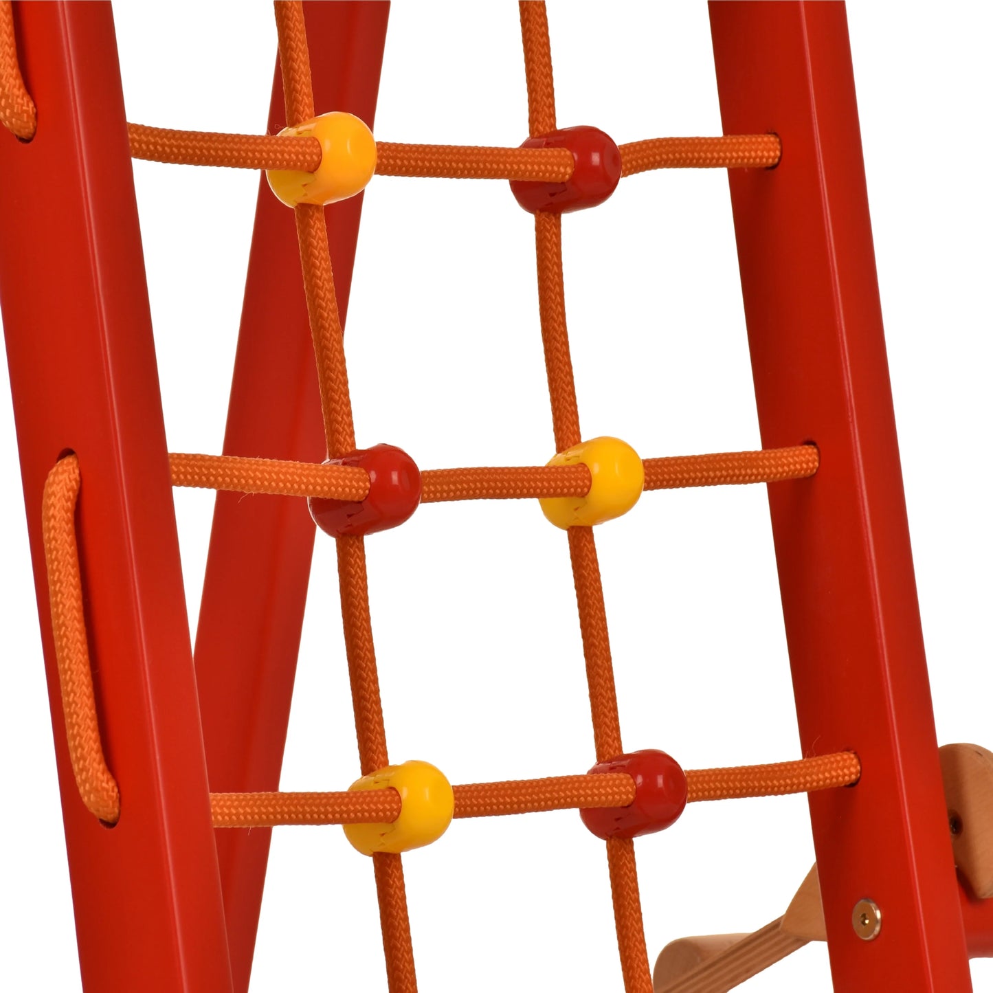 Binnenspeeltuin rood van hout - klimnet, zweedse ladder, ringen, glijbaan