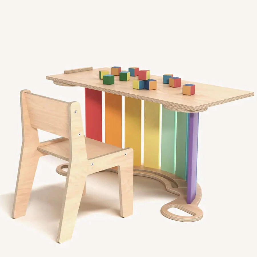 Kinderset klimboog kleurrijk met glijbaan/ladder & stoel