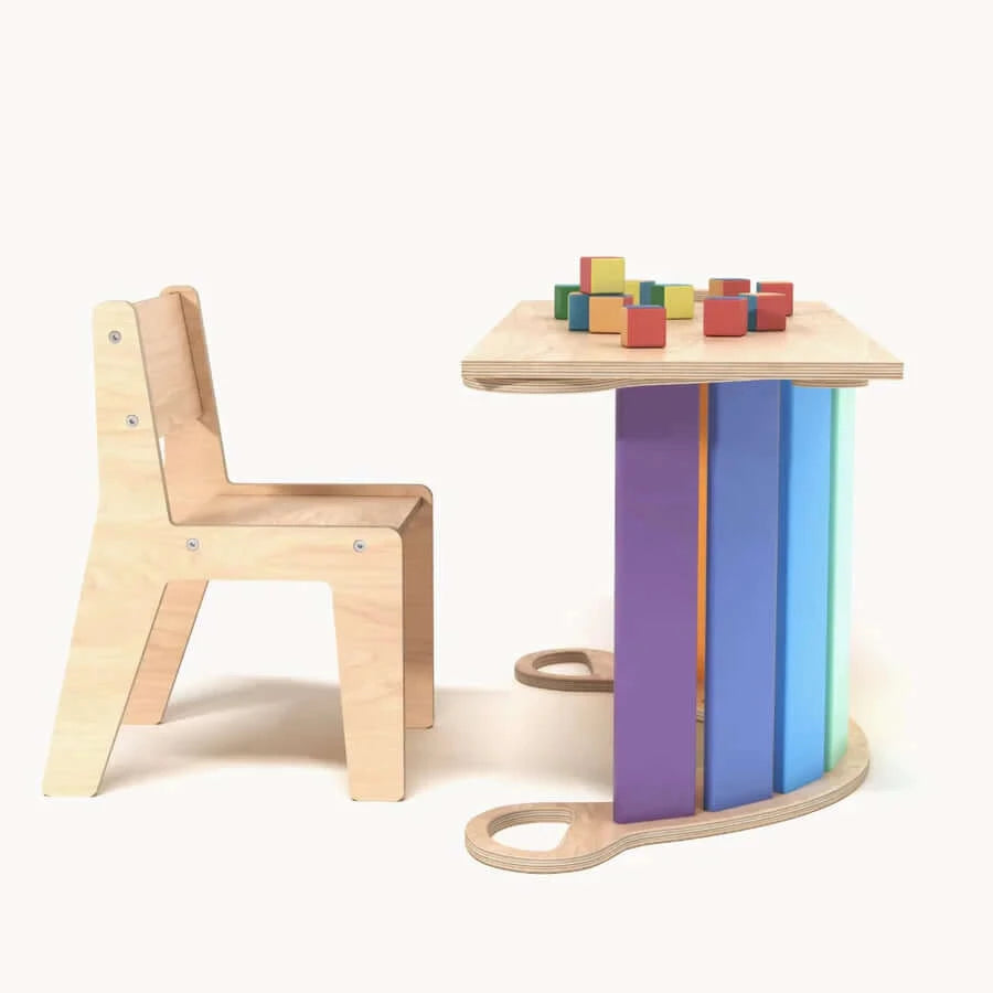 Kinderset klimboog kleurrijk met glijbaan/ladder & stoel