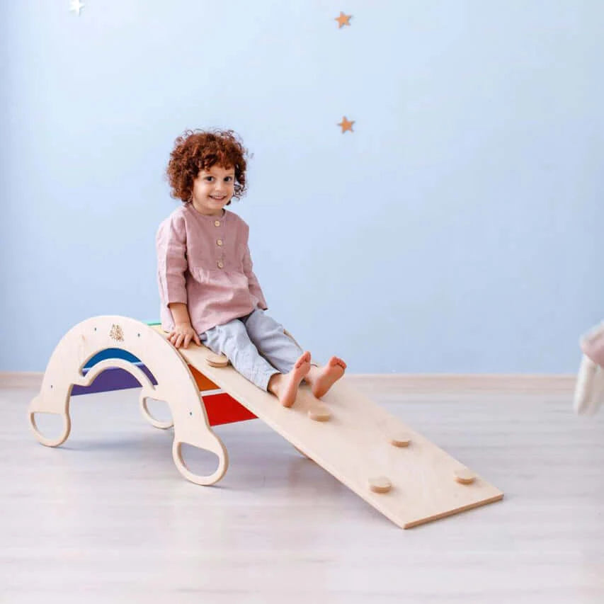 Kinderset klimboog kleurrijk met glijbaan/ladder & stoel