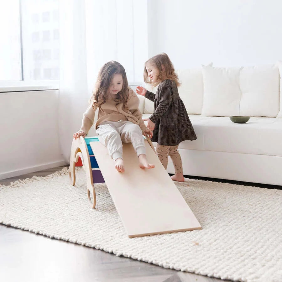 Kinderset klimboog kleurrijk met glijbaan/ladder & stoel