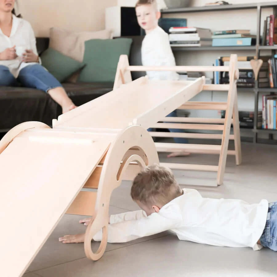 XXL set Pikler driehoek, 2x schuifplank, draaiboog - onbehandeld hout