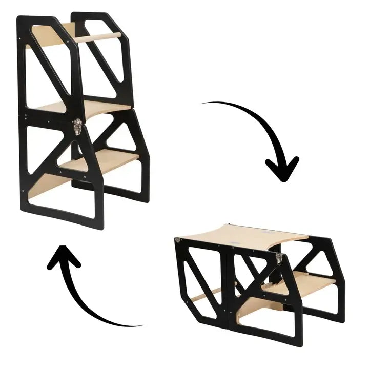 Schwarzer Lernturm-Küchenhelfer 2in1 ANNI im Detail