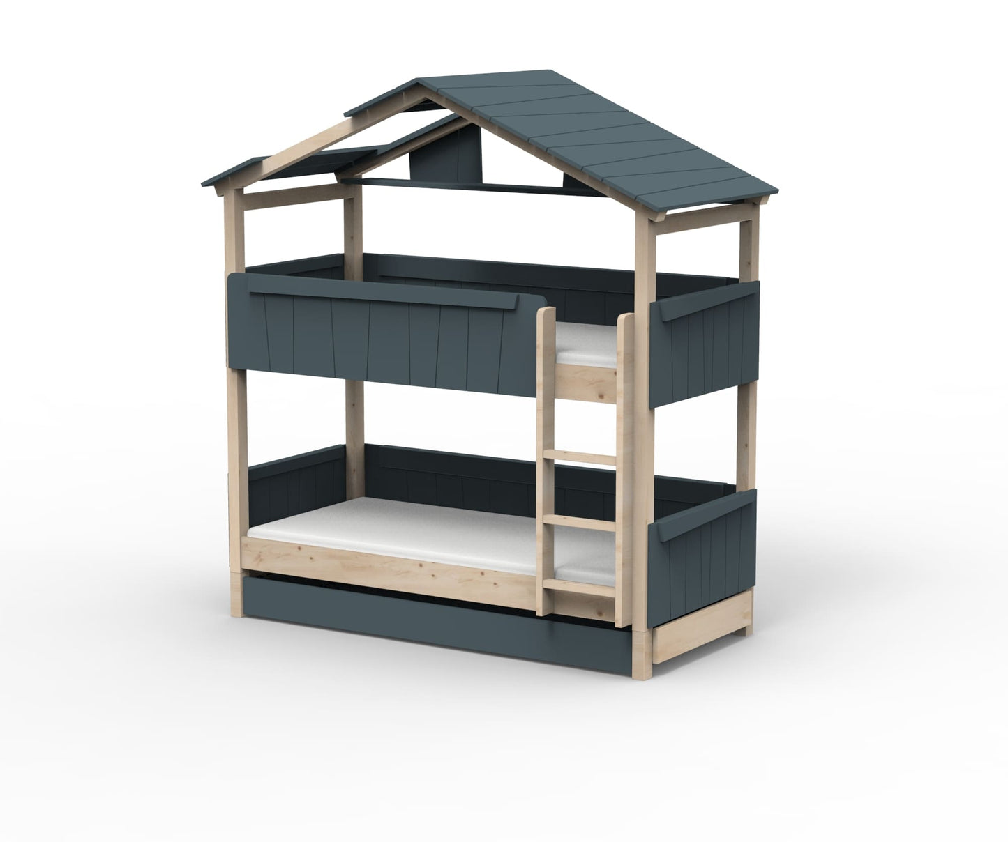 Starlight Haus-Etagenbett für Kinder mit Dach & Zusatzbett