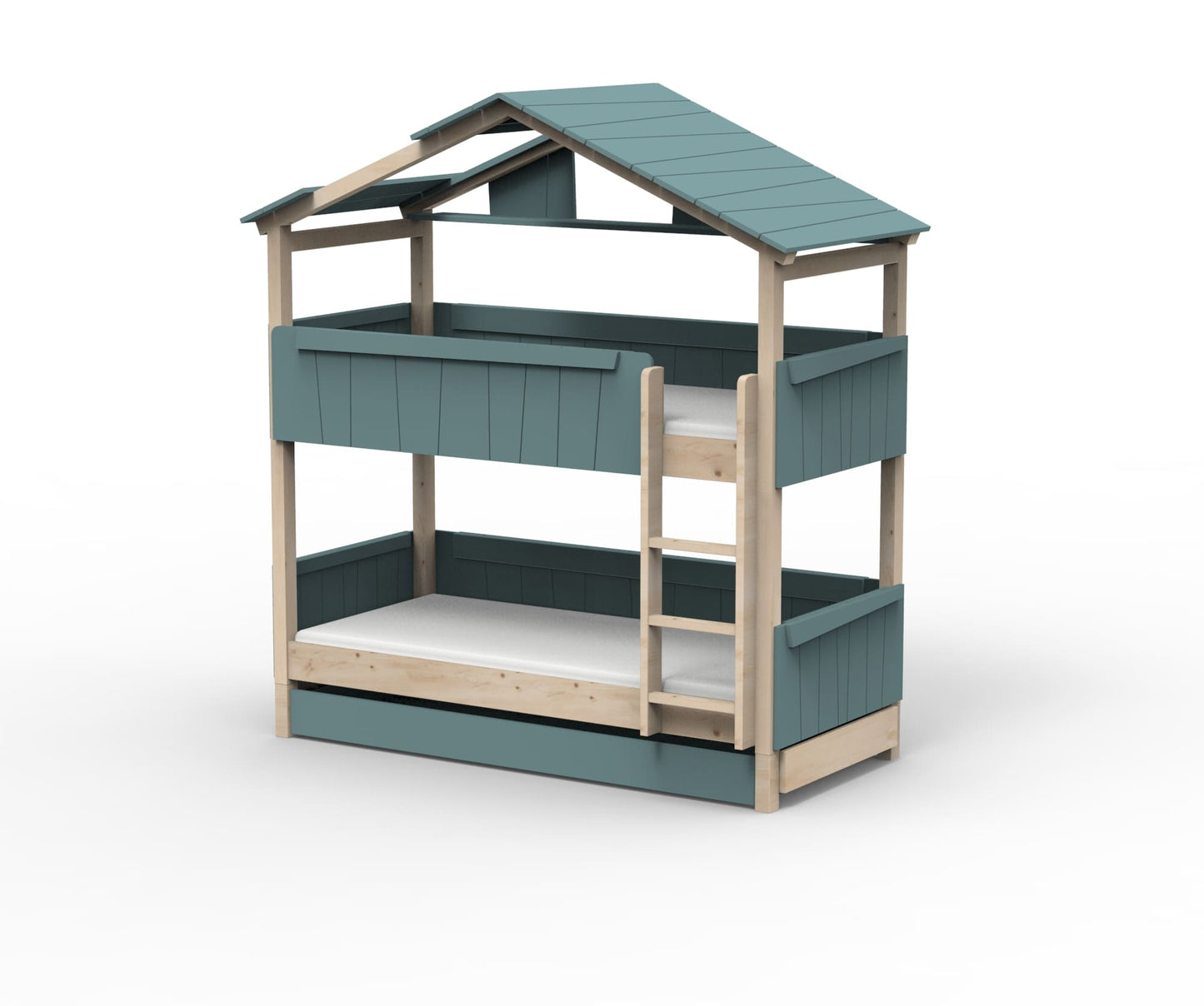 Starlight Haus-Etagenbett für Kinder mit Dach & Zusatzbett