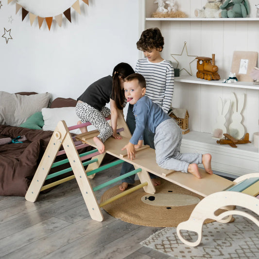 Set Pikler triangle, slide board, swing arch - various colors