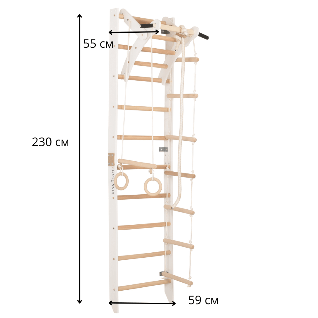 Sport Kletterwand mit Klimmzug in Weiß mit Sprossen und Ringen