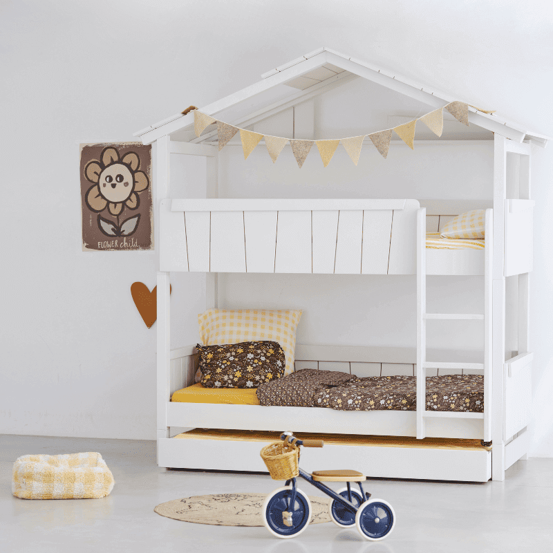 Starlight Haus-Etagenbett für Kinder mit Dach & Zusatzbett