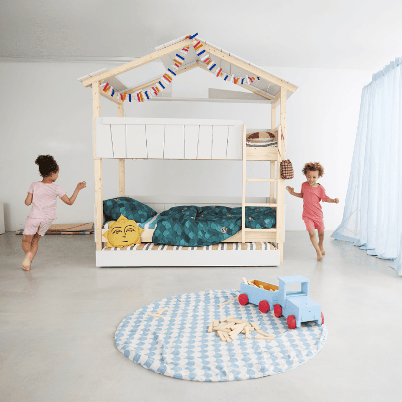 Starlight Haus-Etagenbett für Kinder mit Dach & Zusatzbett