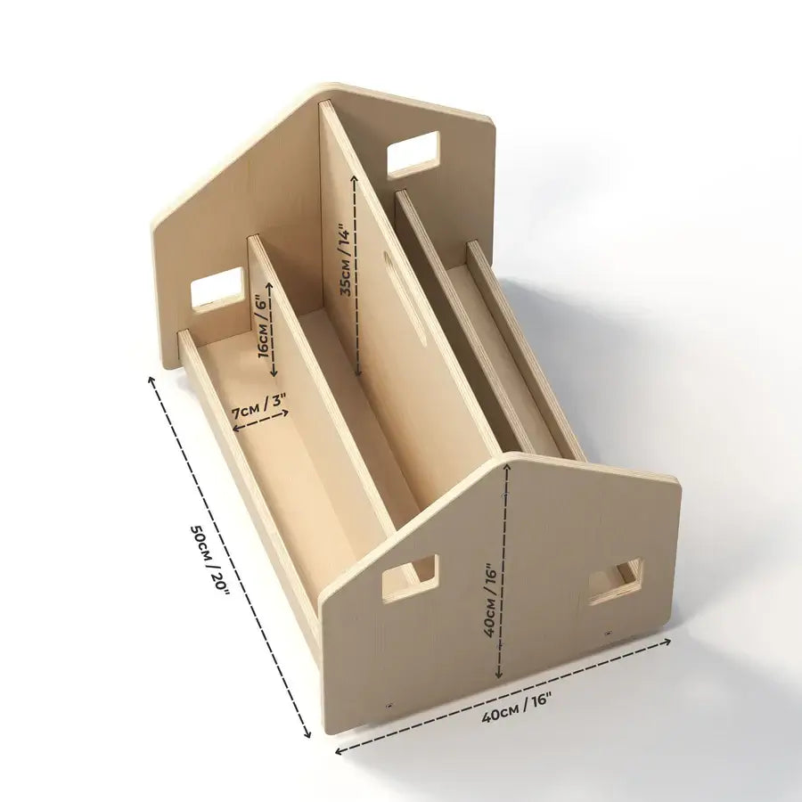 Doppelseitiges Bücherregal auf Rädern