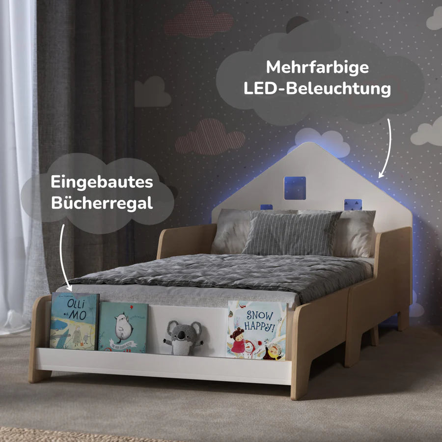 Montessori Kinderbett, verstellbar mit Beleuchtung, versch. Farben