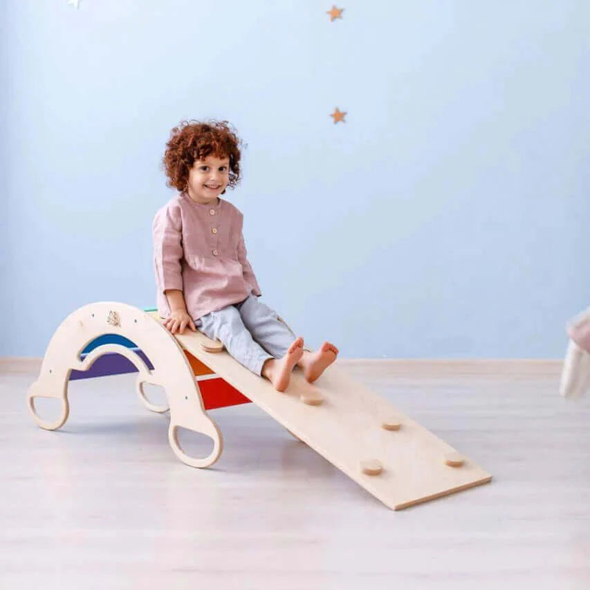 Montessori klimboog kleurrijk met glijbaan/ladder