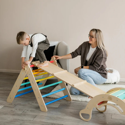 Set Pikler triangel, glijplank, schommelboog - diverse kleuren