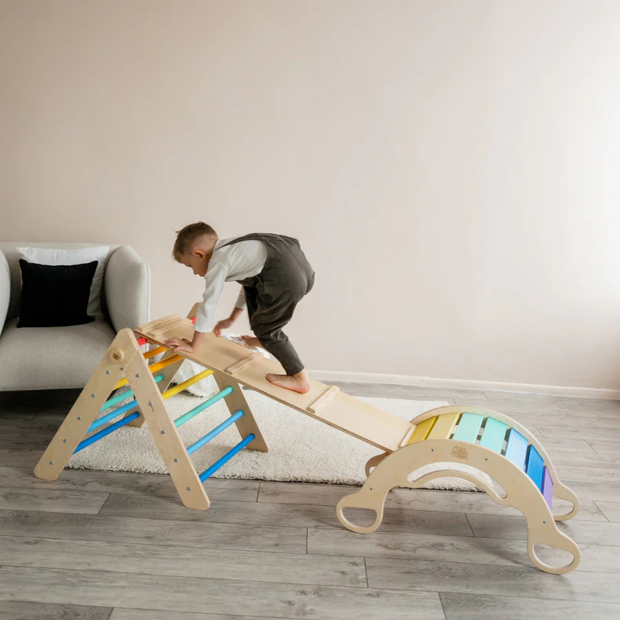 Set Pikler triangle, slide board, swing arch - various colors