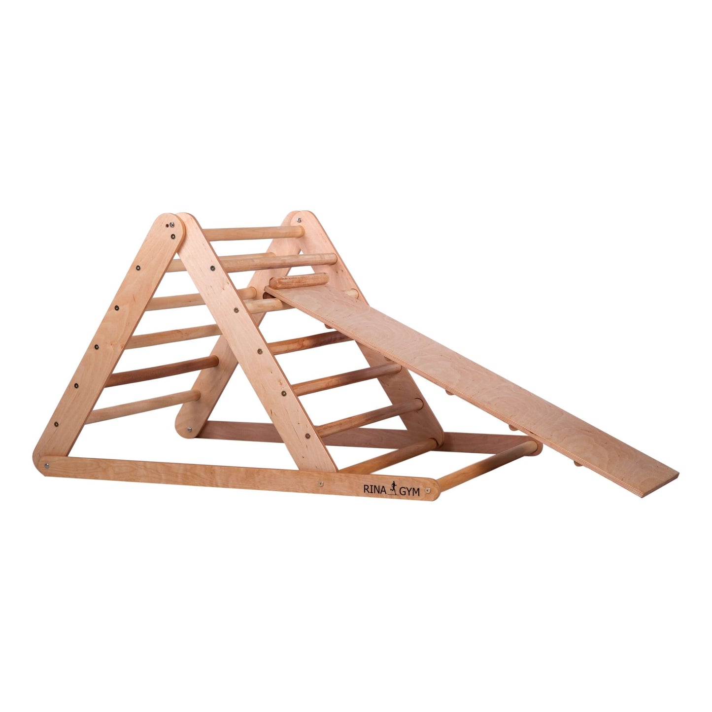 Klimdriehoek L met kippenladder, naturel hout