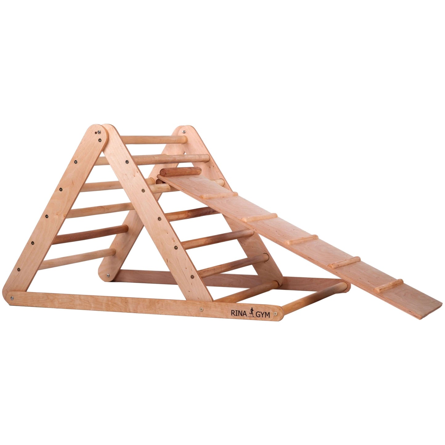 Klimdriehoek L met kippenladder, naturel hout