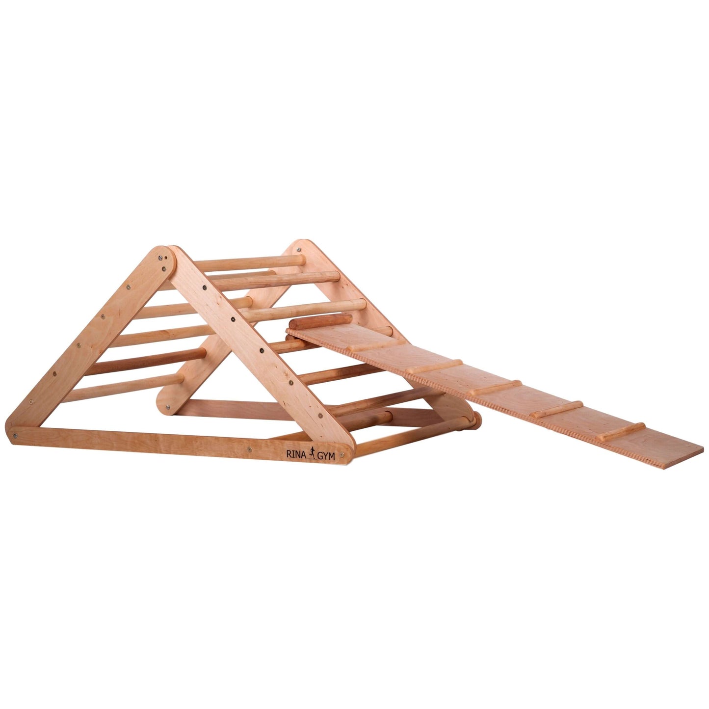 Klimdriehoek L met kippenladder, naturel hout