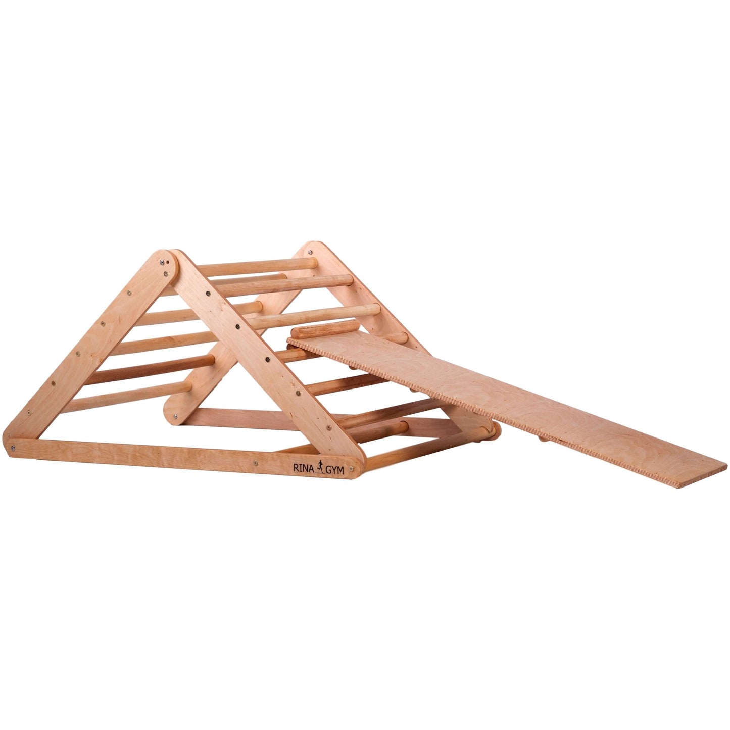 Klimdriehoek L met kippenladder, naturel hout