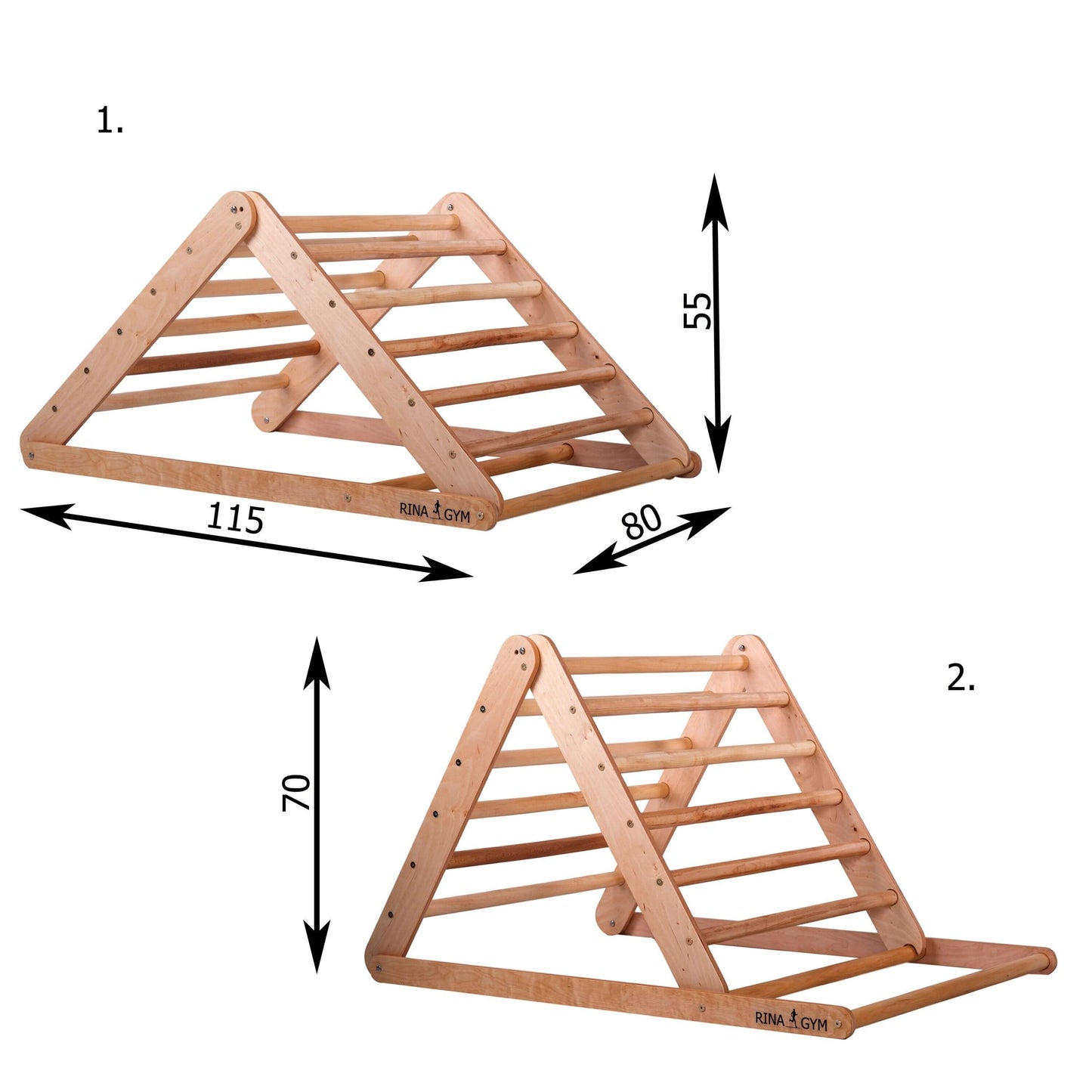 Klimdriehoek L met kippenladder, naturel hout