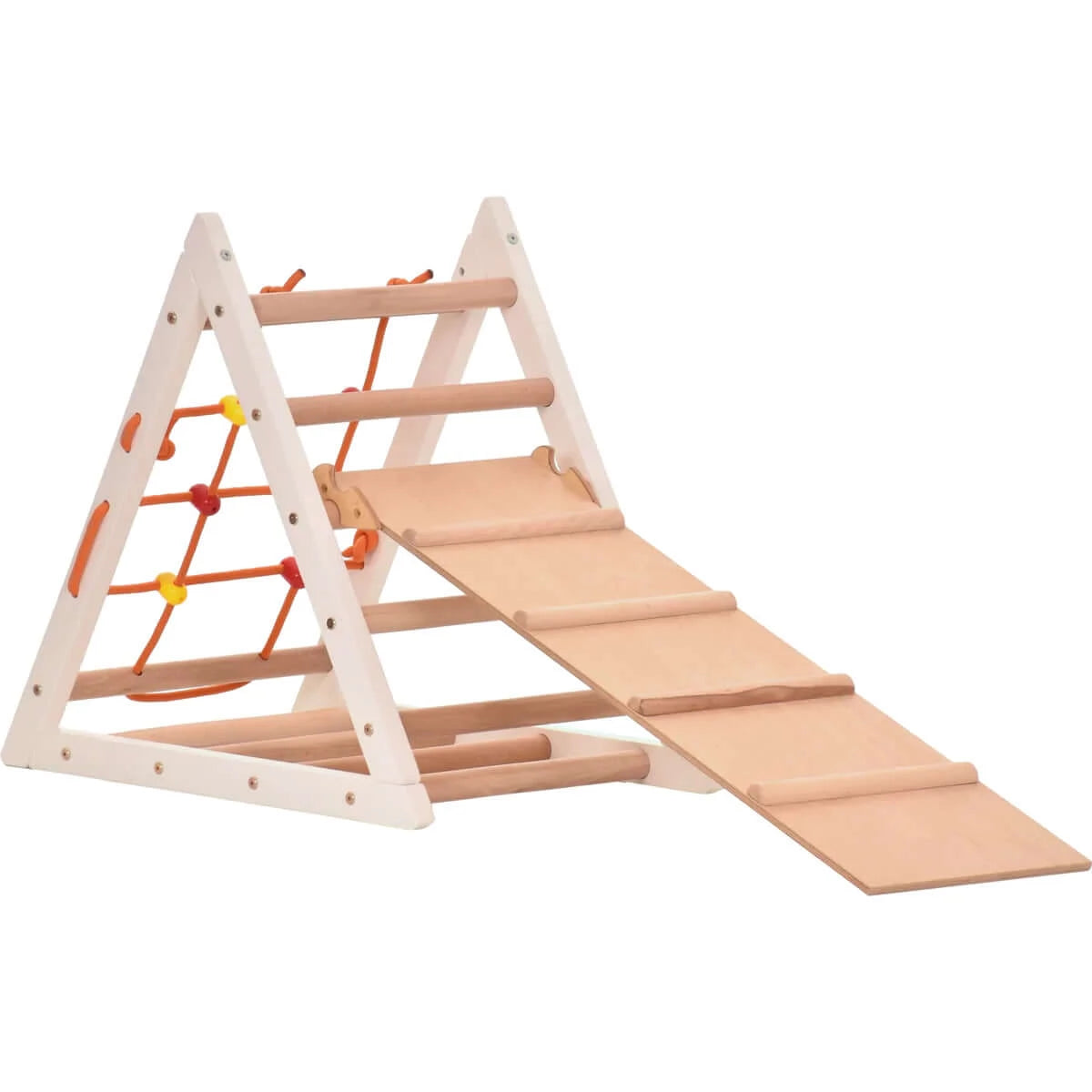 Klimdriehoek COMPACT met ladder, klimnet & glijbaan, verschillende kleuren