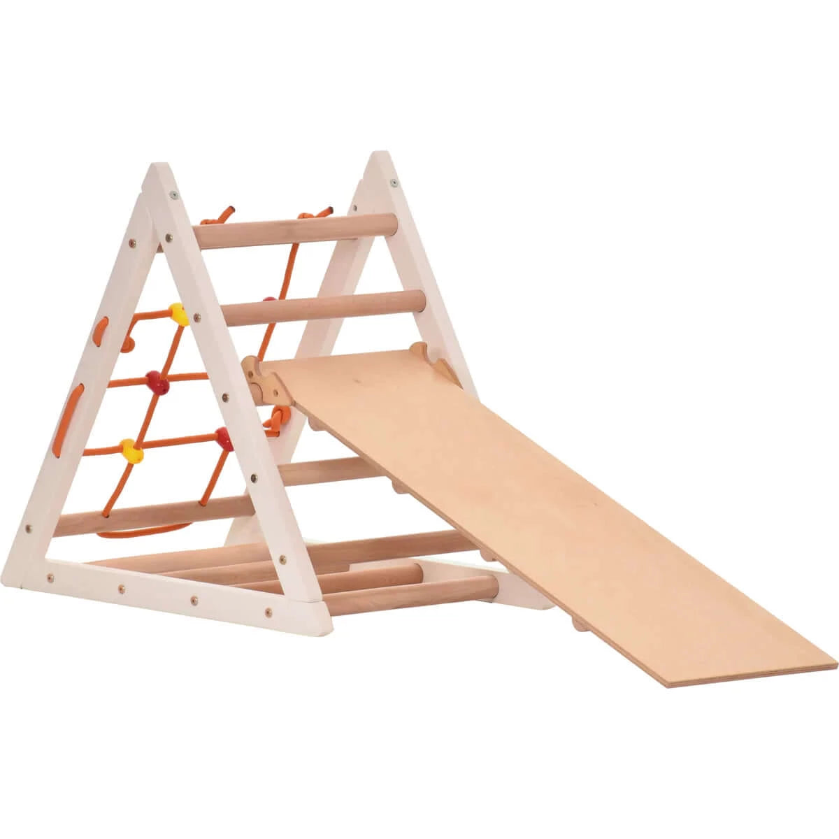 Klimdriehoek COMPACT met ladder, klimnet & glijbaan, verschillende kleuren