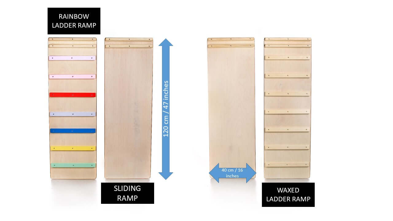 Kletterwürfel versch. Farben mit zwei Rutschen: Sliding Ramp und Waxed Ladder Ramp für Kinder ab 10 Monaten.