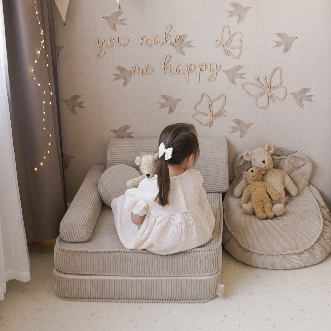 Kindersessel 3-in-1 Ästhetik Cord - Faltbare Kindercouch & Spielmatratze - Classic Cord Edition
