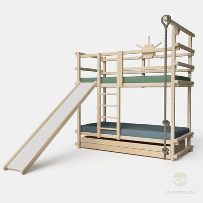 Abenteuer-Etagenbett mit Kletterseil und Rutsche