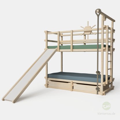 Abenteuer-Etagenbett mit Kletterseil und Rutsche