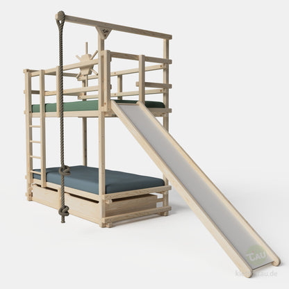 Abenteuer-Etagenbett mit Kletterseil und Rutsche
