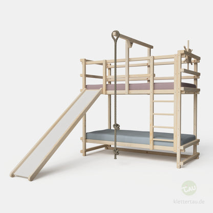 Abenteuer-Etagenbett aus Holz mit Rutsche
