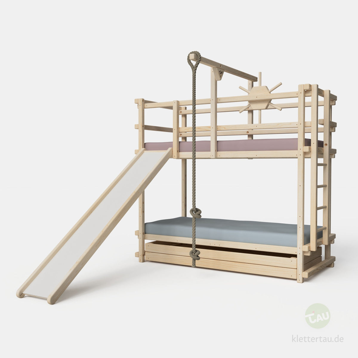 Abenteuer-Etagenbett aus Holz mit Rutsche