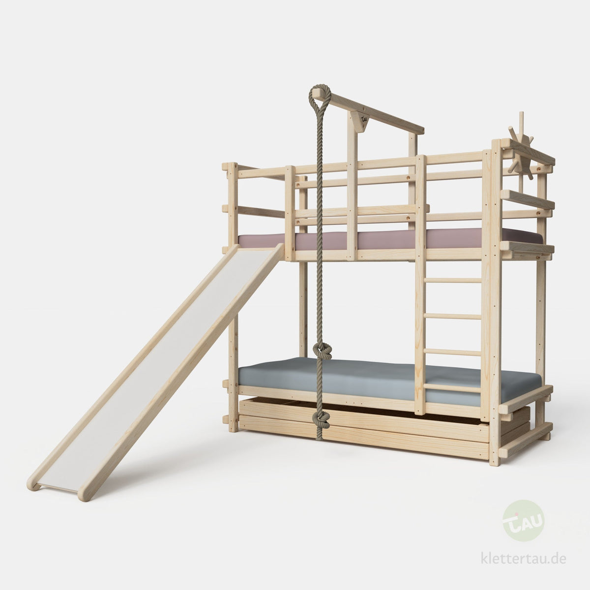 Abenteuer-Etagenbett aus Holz mit Rutsche