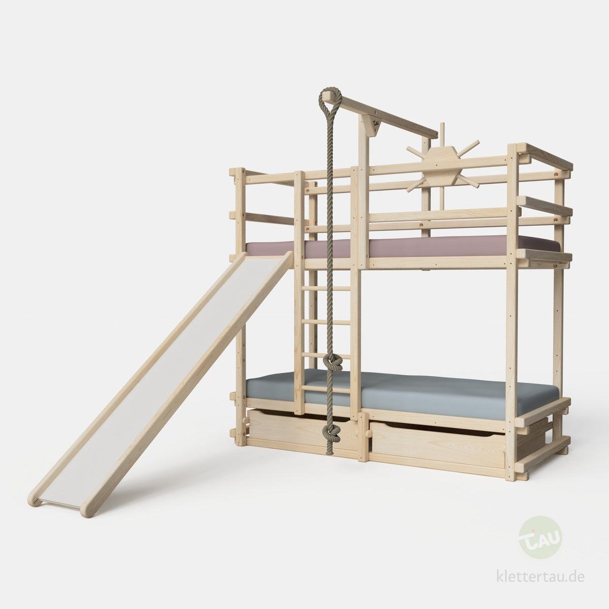 Abenteuer-Etagenbett aus Holz mit Rutsche