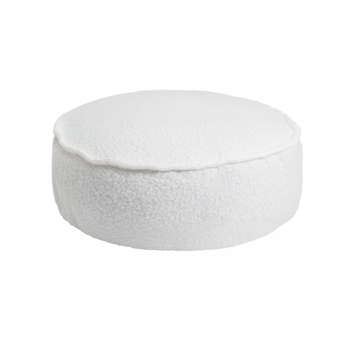Sitzpouf für Kinder, rund, Bouclé - creme/weiss