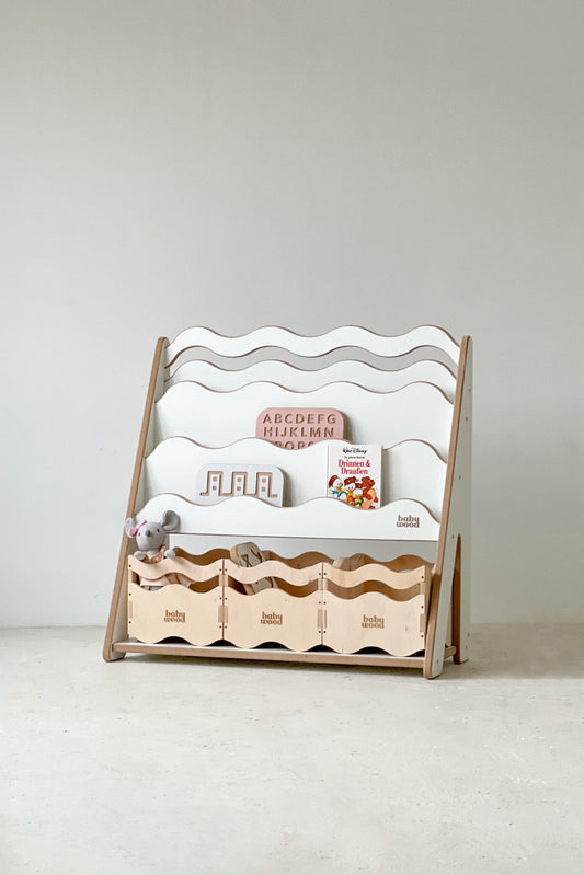Wooden book and toy shelf "WAVE", various sizes