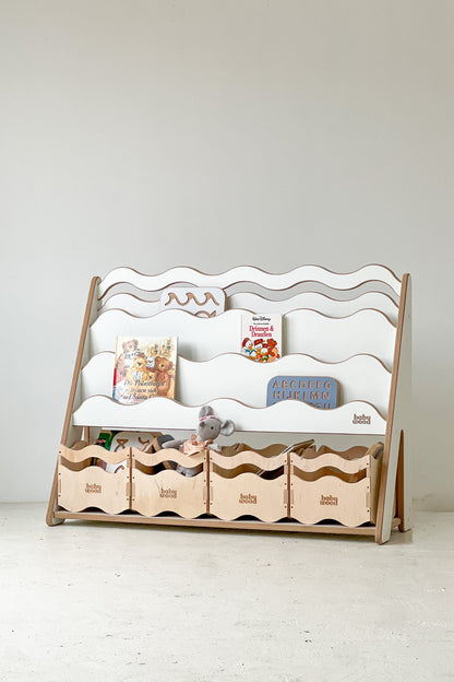 Wooden book and toy shelf "WAVE", various sizes