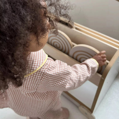 wooden bookcase on wheels