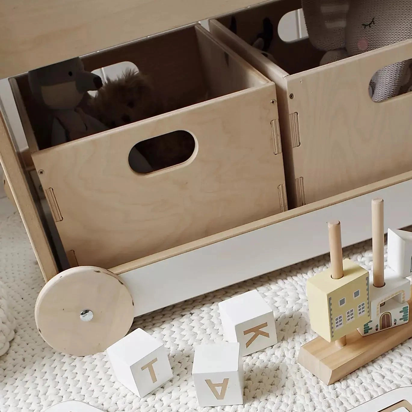 wooden bookcase on wheels