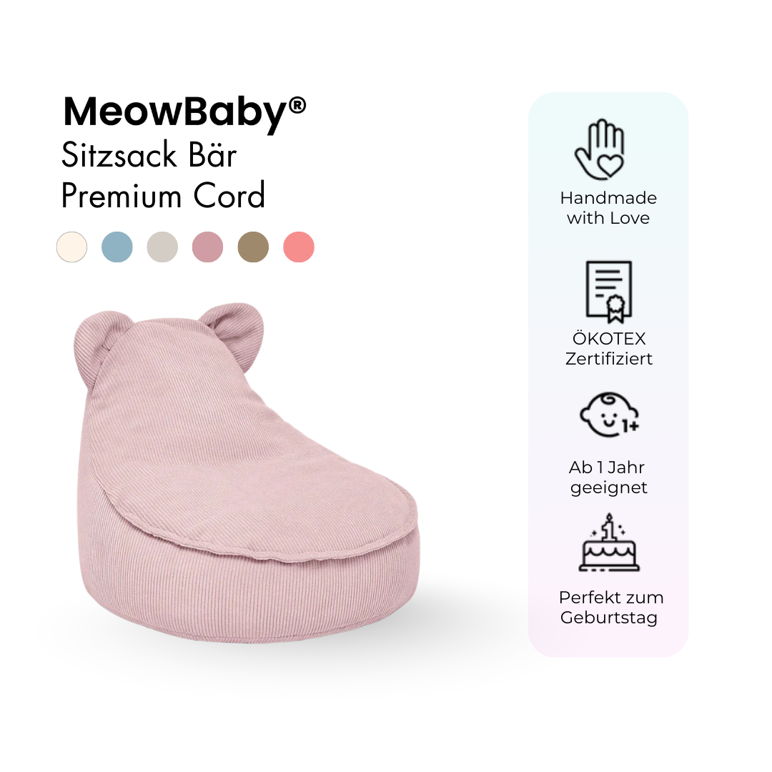 Kindersessel Bären-Sitzsack Cord Premium - Slim Cord Edition