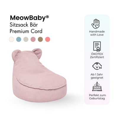 Kindersessel Bären-Sitzsack Cord Premium - Slim Cord Edition