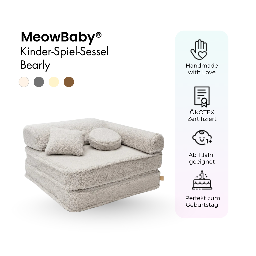 Kindersessel 3-in-1 Bearly - Faltbare Kindercouch & Spielmatratze - Soft Teddy Edition