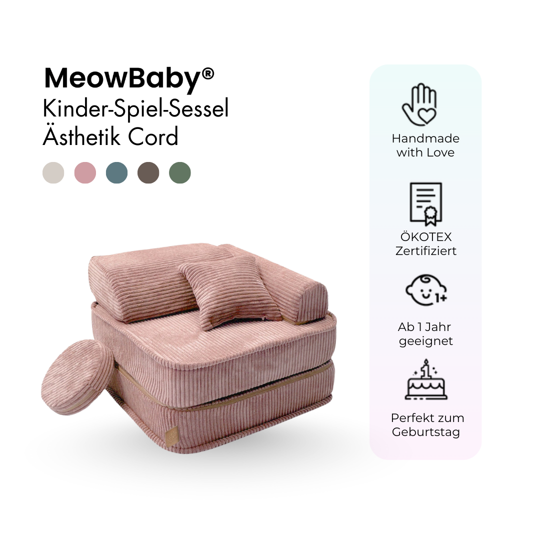 Kindersessel 3-in-1 Ästhetik Cord - Faltbare Kindercouch & Spielmatratze - Classic Cord Edition
