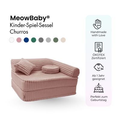 Kindersessel 3-in-1 Churros - Faltbare Kindercouch & Spielmatratze - Plüschcord Edition