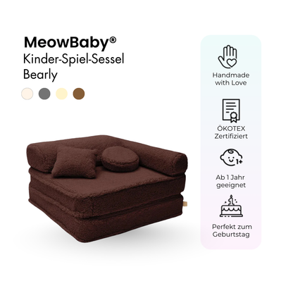 Kindersessel 3-in-1 Bearly - Faltbare Kindercouch & Spielmatratze - Soft Teddy Edition
